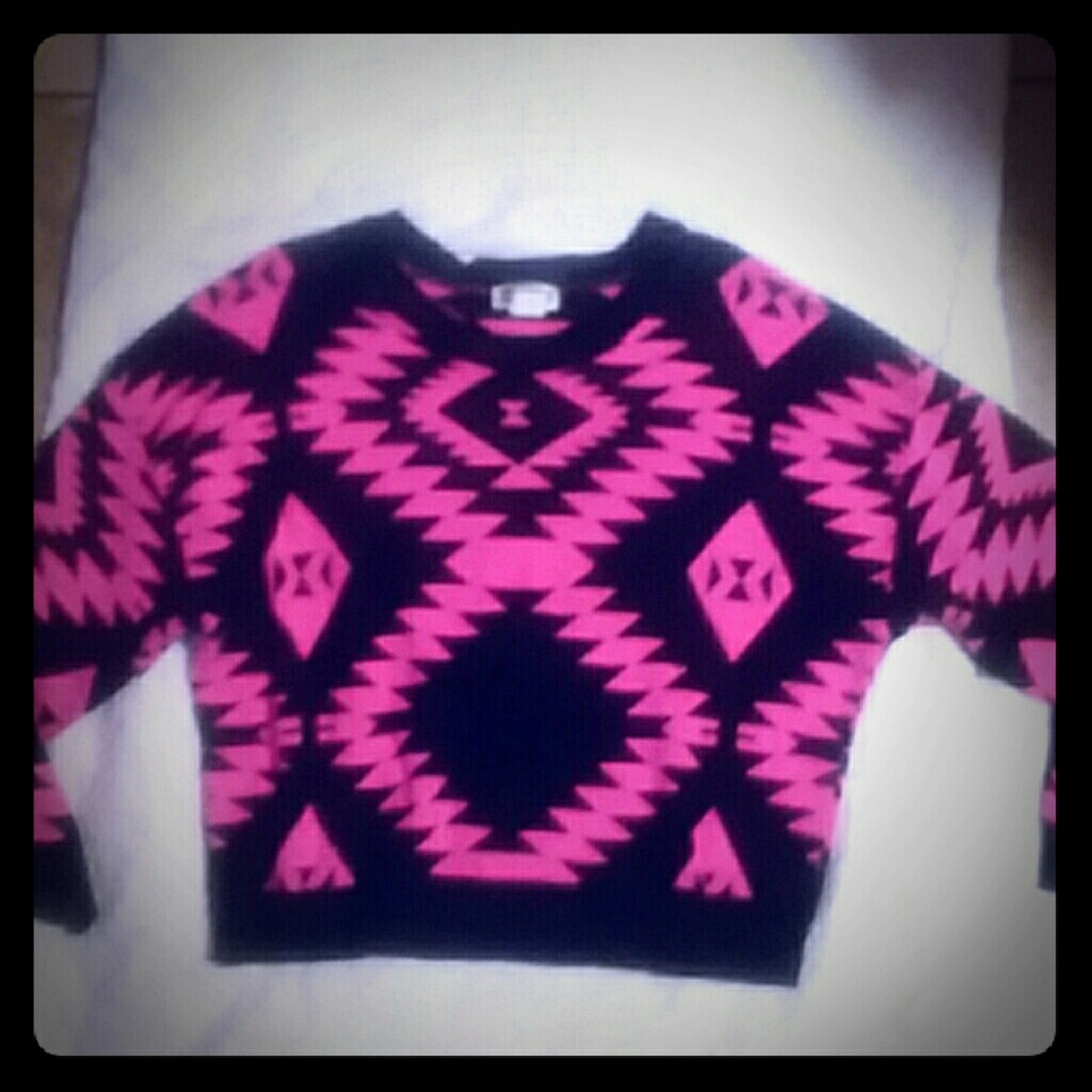 Hot pink and black patter crop sweater